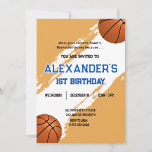 1st Birthday Basketball Birthday Bash Invitation