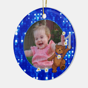 1st Birthday Bear for Girls Custom Photo Ceramic Ornament