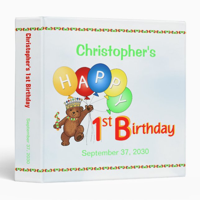 1st Birthday Bears Memory Album 1.5 Inch Binder (Front/Spine)