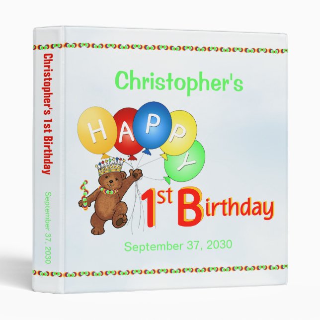 1st Birthday Bears Memory Album 1 Inch Binder (Front/Spine)