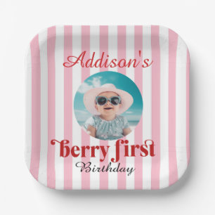 1st Birthday Berry-Sweet Birthday with Photo  Paper Plate