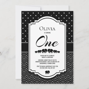 1st Birthday Black White Party Invitation