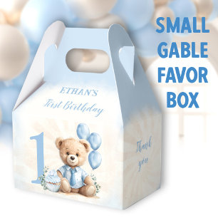 1st Birthday Blue Beige Teddy Bear Number Favor Box