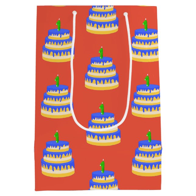 1st Birthday Blue Cake Medium Gift Bag (Back)