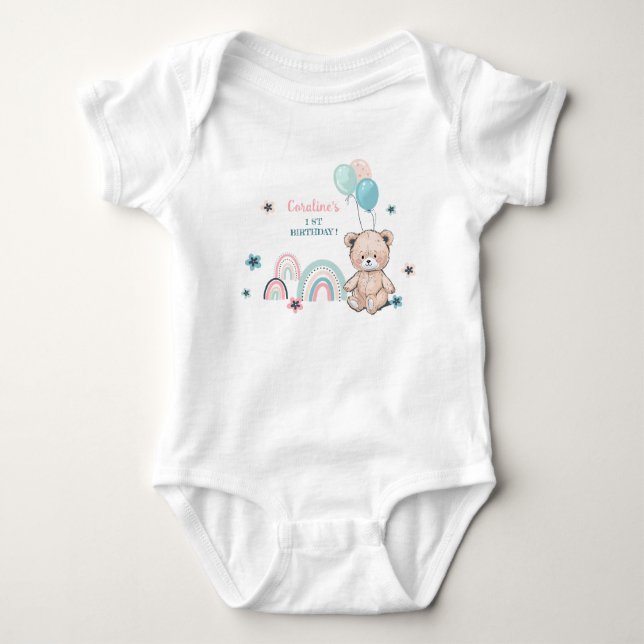 1st Birthday  Bodysuits  with a cute teddy bear. (Front)