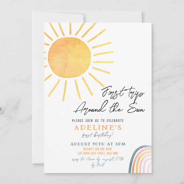 1st Birthday Boho First Trip Around The Sun  Invitation (Front)