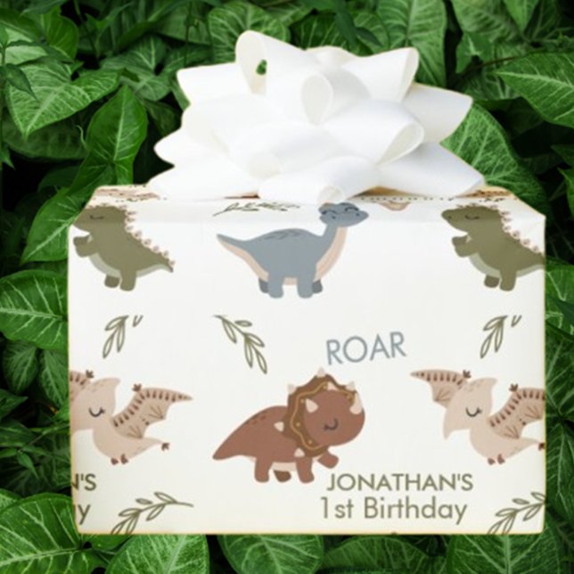 1st Birthday Boho theme Dinosaurs  Wrapping Paper (Celebrate Your Child's Birthday with a Unique Boho Dinosaur!)