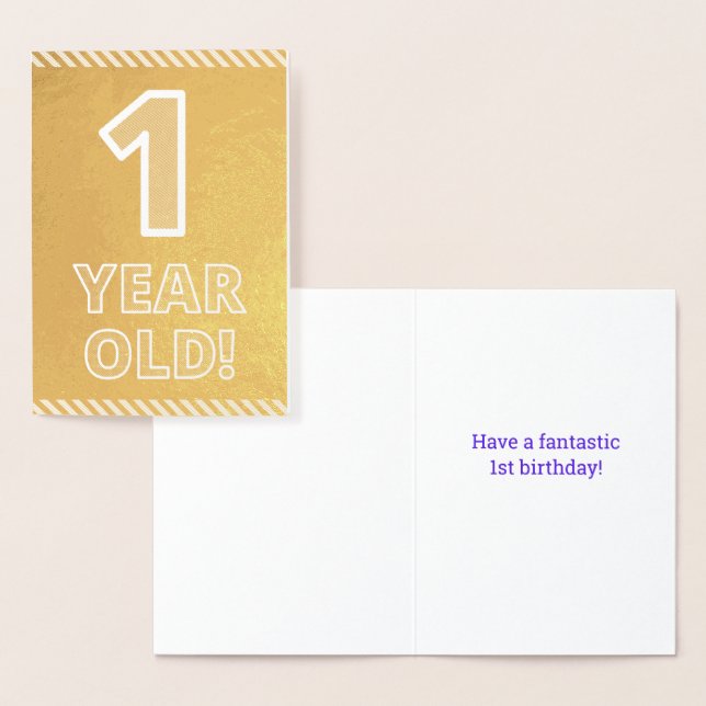 1st Birthday - Bold "1 YEAR OLD!" Gold Foil Card (Display)