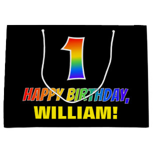 1st Birthday: Bold, Fun, Simple, Rainbow 1 Large Gift Bag