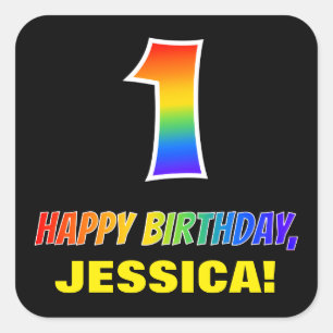 1st Birthday: Bold, Fun, Simple, Rainbow 1 Square Sticker