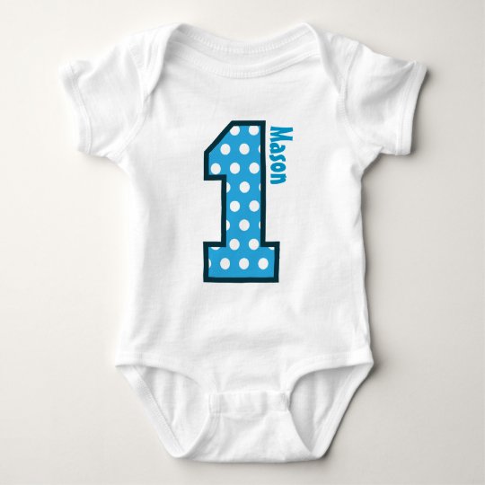 1st Birthday Boy Blue Polka Dots One Year Old N003 Baby Bodysuit