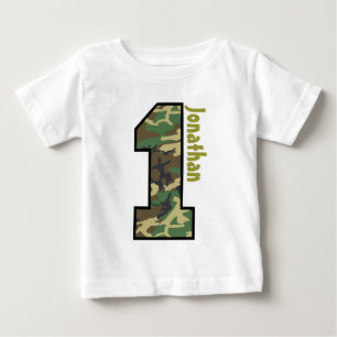 1st Birthday Boy Camo One Year Custom Name V007A Baby T-Shirt