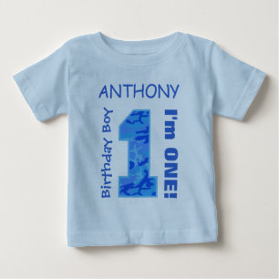 1st Birthday Boy CAMO One Year Custom Name V14C Baby T-Shirt