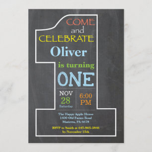 1st Birthday Boy Chalkboard Invitation