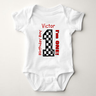 1st Birthday Boy CHECKS Year Custom Name V04 Baby Bodysuit