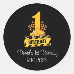 1st Birthday Boy Construction Theme  Classic Round Sticker