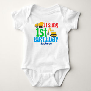 1st Birthday Boy Construction Vehicle Party Baby Bodysuit