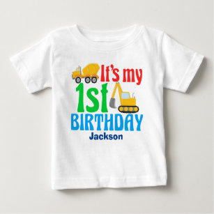 1st Birthday Boy Construction Vehicle Party Baby T-Shirt
