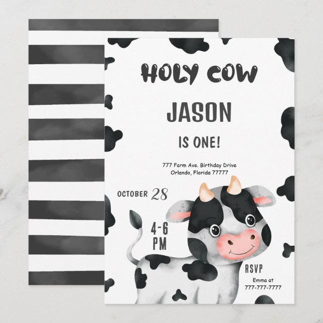 1st Birthday Boy Cow Birthday Invitation (Front/Back)