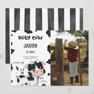1st Birthday Boy Cow Birthday Photo Invitation