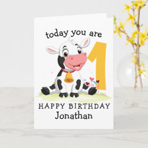 1st Birthday Boy Cow card farm