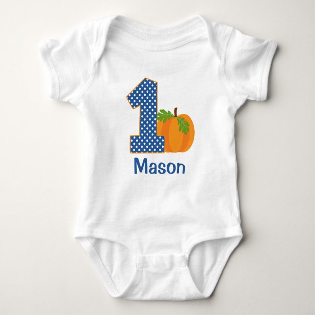 1st Birthday Boy Fall Pumpkin Personalized Baby Bodysuit (Front)