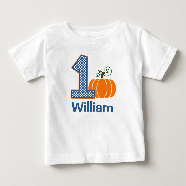 1st Birthday Boy Fall Pumpkin Personalized Baby T-Shirt (Front)