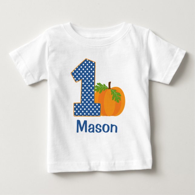 1st Birthday Boy Fall Pumpkin Personalized Baby T-Shirt (Front)