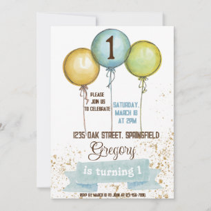 1st birthday boy invite,boy birthday party,blue  invitation