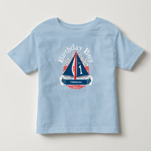 1st Birthday Boy Nautical Sailboat Patterns Toddler T-shirt