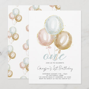 1st Birthday Boy One Balloons Invitation