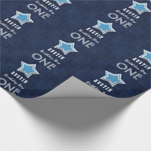 1st Birthday Boy One Year Old Navy White Star D053 Wrapping Paper