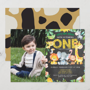 1st Birthday Boy Safari Chalkboard Jungle Picture Invitation