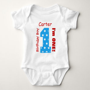 1st Birthday Boy STARS 1 Year Custom Name V12 Baby Bodysuit