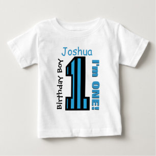 1st Birthday Boy Stripes One Year Custom Name V005 Baby T-Shirt