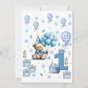 1st. Birthday Boy Teddy Bear Blue Invitation