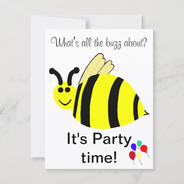1st Birthday Bumble Bee Balloons Invitation (Front)