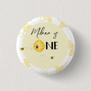 1st birthday Bumble bee day birthday 1 Inch Round Button
