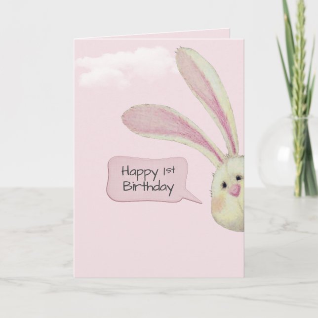 1st Birthday Bunny On Pink   Card (Front)