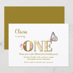1st Birthday Butterfly Party Invitation