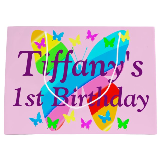 1ST BIRTHDAY BUTTERFLY  PERSONALIZED GIFT BAG (Front)