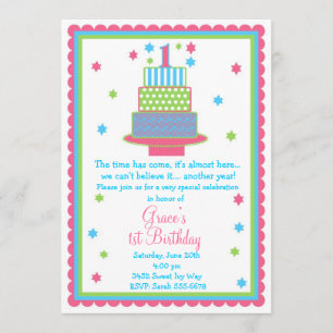 1st Birthday Cake Party Invitation