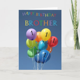 1st Birthday Card coloured balloons Brother