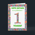 1st Birthday Card for a Grandson Bright and Bubbly<br><div class="desc">A birthday card for a one-year-old Grandson,  with a bright and bubbly patterned number and border.  You can change the inside message if you wish.</div>