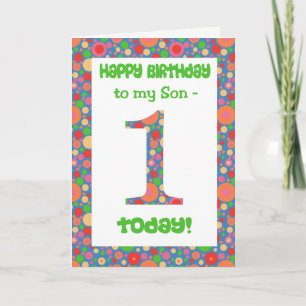 1st Birthday Card for a Son Bright and Bubbly