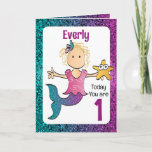 1st Birthday Card for Her - Mermaid Under the Sea<br><div class="desc">Wish that sweet baby girl a precious 1st birthday with this mermaid card that you can personalize with her name and your message</div>
