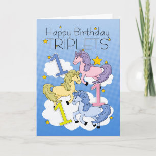 1st Birthday Card For Triplets With Ponies