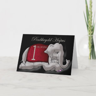 1st birthday card in Welsh and English, bilingual