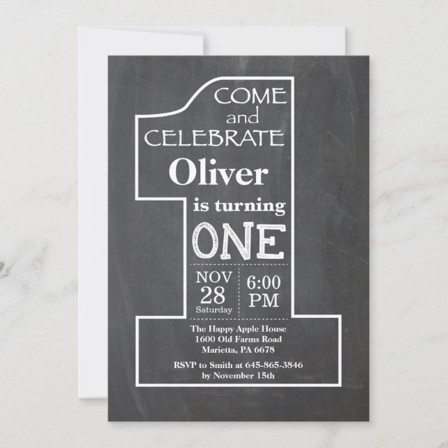 1st Birthday Chalkboard Invitation (Front)