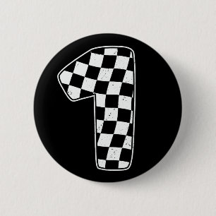 1st Birthday Checkered Number 1 Car Racing Flag 2 Inch Round Button